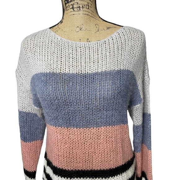 LUCKY Brand Bold Stripe Sweater Loose Knit Wool Blend - Picture 5 of 14